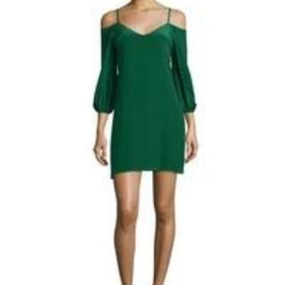 Alice  + Olivia Carli cold shoulder green mini  lined dress size Medium - Picture 1 of 7